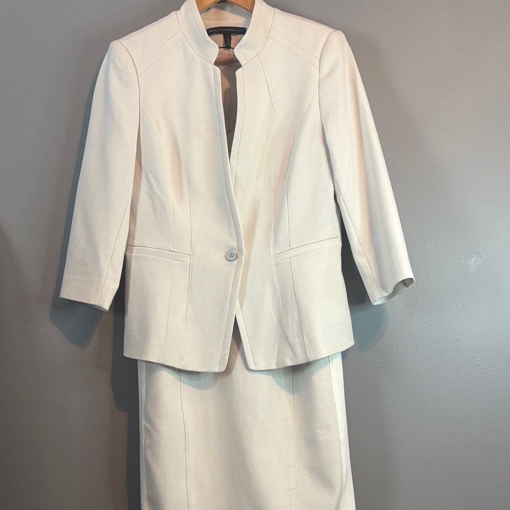 White House Black Market Ivory Structured Blazer & Sheath Dress Set - Size 8
